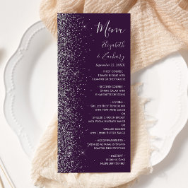 Modern Mörk Lila Silver Glitter Kant Bröllop Meny