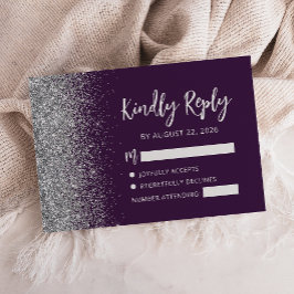 Modern mörk lila silver glitter kant skrift OSA kort