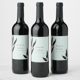 Modern Mörk Lövverk Personlig Mint Vinflaska Etikett