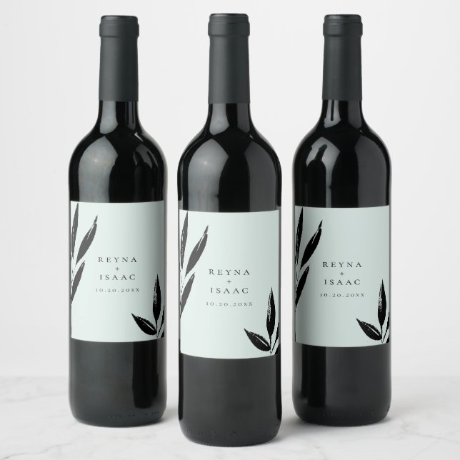 Modern Mörk Lövverk Personlig Mint Vinflaska Etikett (Flaskor)