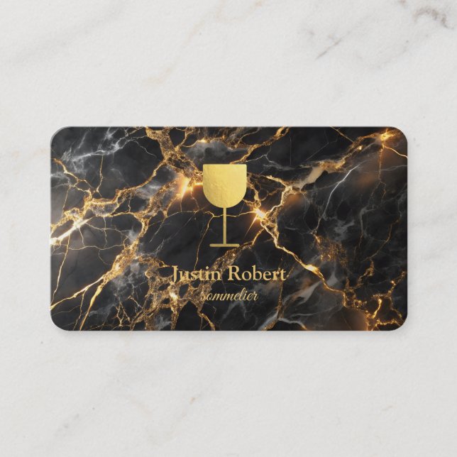Modern Mörk Marmor Vin Bartender Sommelier Visitkort (Framsida)