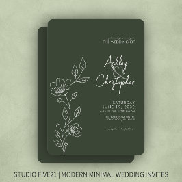 Modern Mörk Moss Grönt Foliage Outline Bröllop Inbjudningar