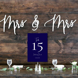 Modern Mörk Navy White Script Wedding Reception Bordsnummer