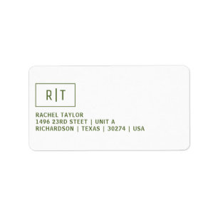 Modern Mörk Oliv grönt Monogram-Returadress Adressetikett