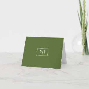 Modern Mörk Oliv grönt vit Monogram enkel Anteckningskort