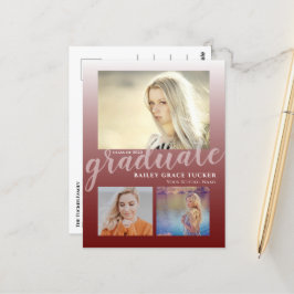 Modern Mörk Red Burgundy Ombre Student Studenten Vykort