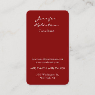 Modern Mörk Red Färg Handwrite Plain Visitkort