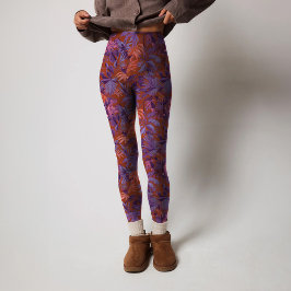 Modern Mörk Red Lila Tropical Löv Mönster Leggings