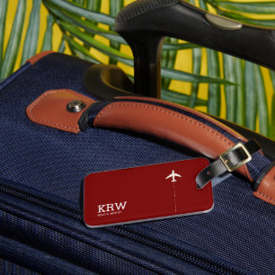 Modern Mörk Red Luggage Tag med Namn Bagagebricka
