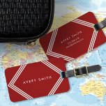 Modern Mörk Red och Geometric White Gräns Bagagebricka<br><div class="desc">Resa i stil med denna moderna mörk röda bagagemärke med geometrisk form med vitt gräns. Anpassa den här märkrn med din information och om du vill ha fler alternativ som att ändra teckensnittet så klickar du storlekt på knappen "Anpassa". *Observera att Zazzle Watermark som visas i zoomförhandsvisningen INTE visas på...</div>