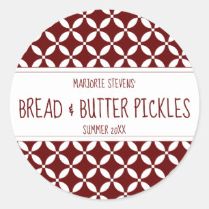 Modern Mörk Red & White Canning Label Runt Klistermärke