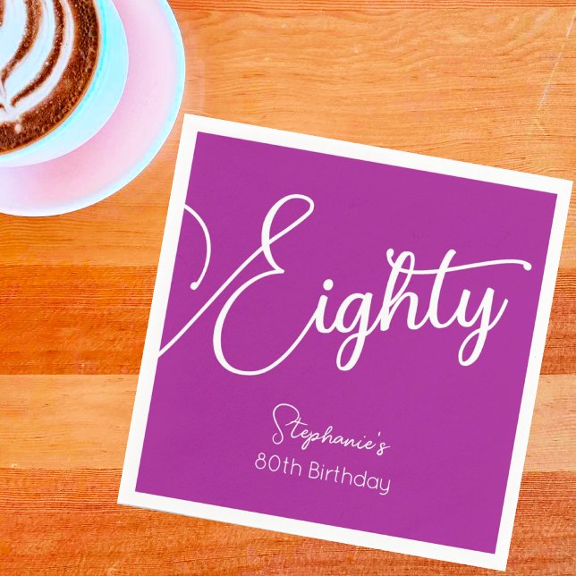 Modern Mörk Rosa 80:e födelsedagen Pappersservett (Skapare uppladdad)