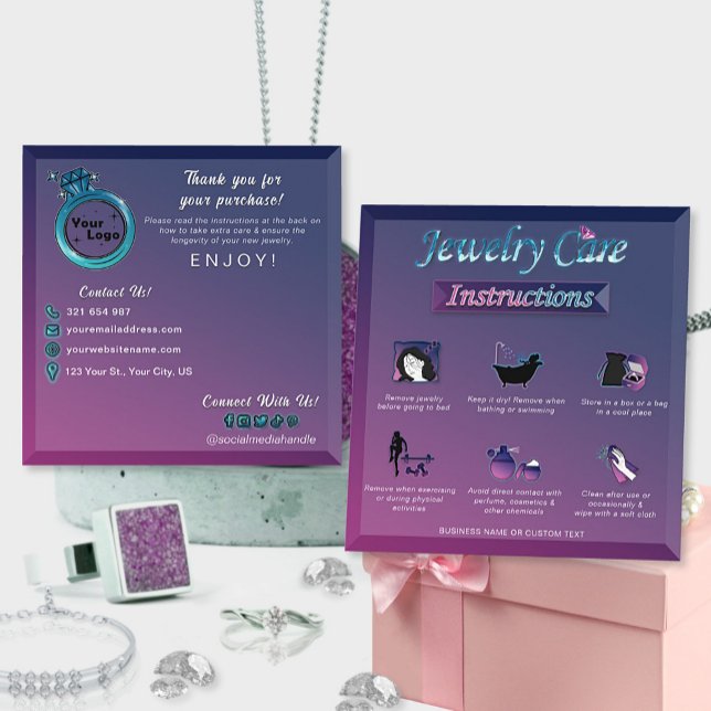 Modern Mörk Rosa Blue Gradient Jewelry Care Guide Tilläggskort (Skapare uppladdad)