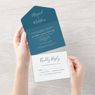 Modern Mörk Teal Minimalist Handwrite Bröllop Al