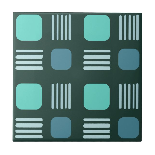 Modern Mörk Teal på Linjer i mitten av århundradet Kakelplatta (Framsidan)