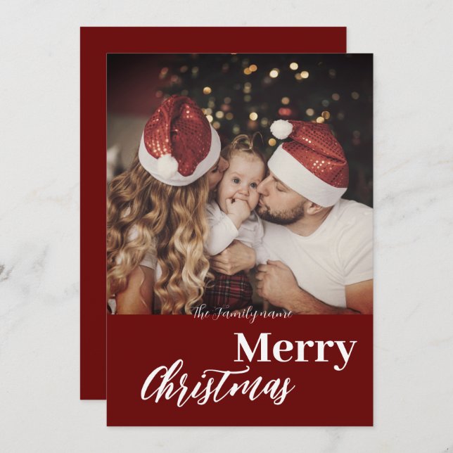 Modern Mörk till julafton Dusky Family Photo Trend Inbjudningar (Fram/baksida)