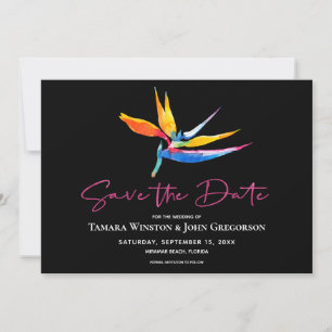 Modern Mörk Tropical Bird Paradise Beach Wedding Spara Datumet