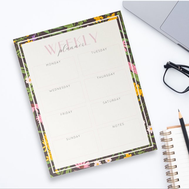 Modern Mörk Wildblomma Tearaway Weekly Planner Anteckningsblock (Skapare uppladdad)