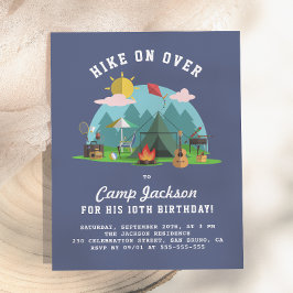 Modern mörkblå camping födelsedagsfest inbjudan vykort