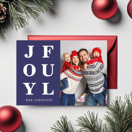 Modern mörkblå glädjefull jul med ett foto julkort