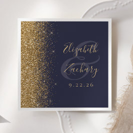 Modern mörkblå guld glitter kant bröllop pappersservett