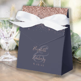 Modern mörkblå roséguld glitter bröllop presentaskar