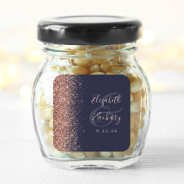 Modern mörkblå roséguld glitterkant bröllop fyrkantigt klistermärke