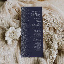 Modern mörkblå silver glitter script bröllop
