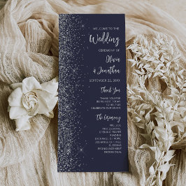 Modern mörkblå silver glitter script bröllop