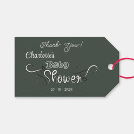 Modern mörkgrön babyshower presentetikett