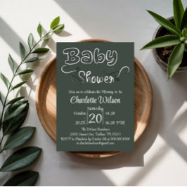 Modern Mörkgrön Babyshower Vertikal Inbjudningar