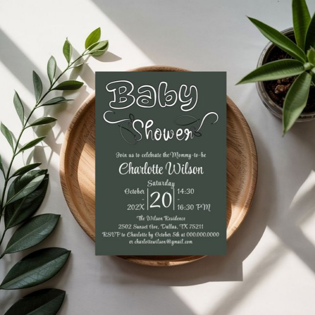 Modern Mörkgrön Babyshower Vertikal Inbjudningar (Skapare uppladdad)