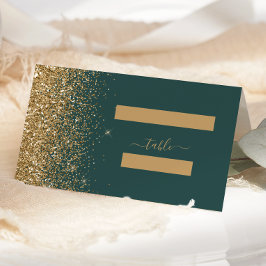 Modern Mörkgrön Guld Glitter Kant Bröllop Placeringskort