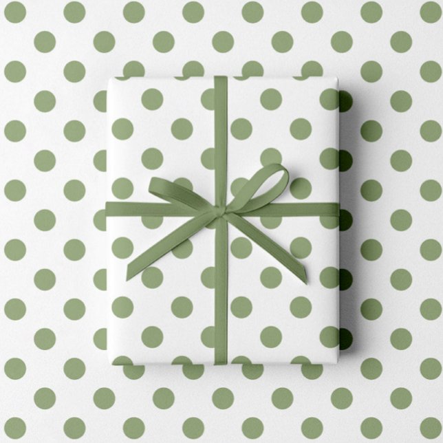 Modern mörkgrön prickmönster presentpapper (Sage Green White Polka Dots Pattern Wrapping Paper)