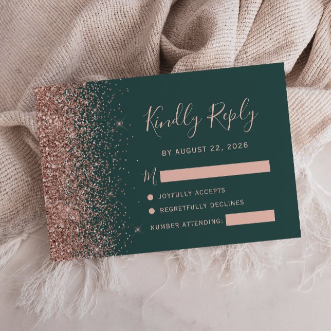 Modern mörkgrön roséguld falsk glitterkant OSA kort (Skapare uppladdad)