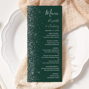 Modern mörkgrön silverglitter kant bröllop meny