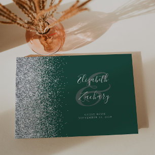 Modern mörkgrön silverglitter skrift gästböcker
