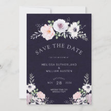 Modern mörklila akvarellblommig bröllop
