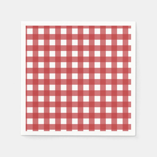 Modern mörkröd och ljus vit gingham-mönster pappersservett (Framsidan)
