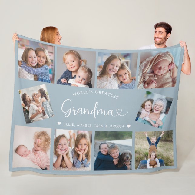 Modern Mormor 10 Foto Collage Söt Hjärtan Fleecefilt (På plats)