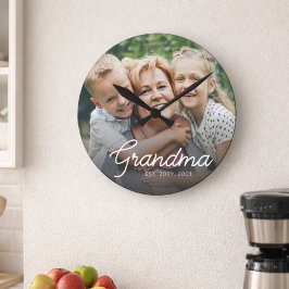 Modern Mormor Established Script Foto Rund Klocka