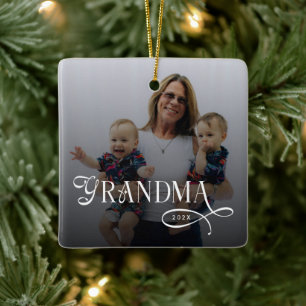 Modern Mormor Foto Personlig Julgransprydnad Keramik