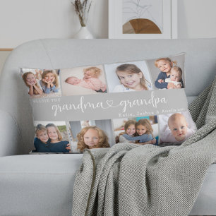 Modern Mormor- och Morfar-fotocollage Hjärtmanus Lumbarkudde