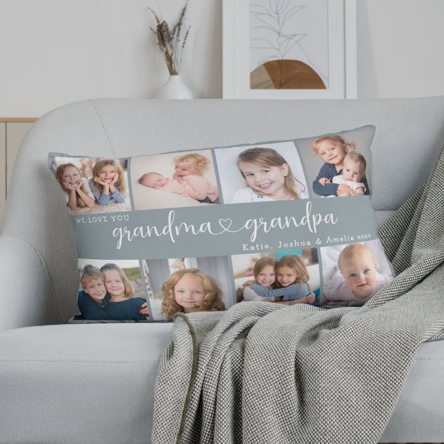 Modern Mormor- och Morfar-fotocollage Hjärtmanus Lumbarkudde (Skapare uppladdad)