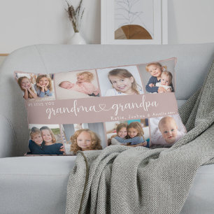 Modern Mormor- och Morfar-fotocollage Hjärtmanus Lumbarkudde