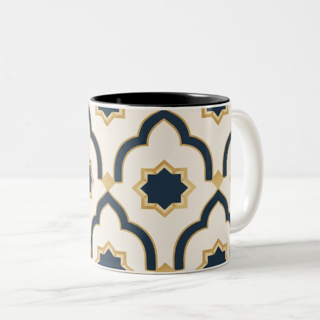 Modern Moroccan Navy Gold Geometric Mug Två-Tonad Mugg (Framsida höger)