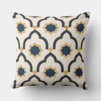 Modern Moroccan Navy Gold Geometric Pillow Kudde