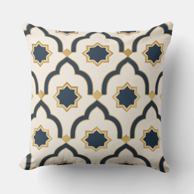 Modern Moroccan Navy Gold Geometric Pillow Kudde (Framsida)