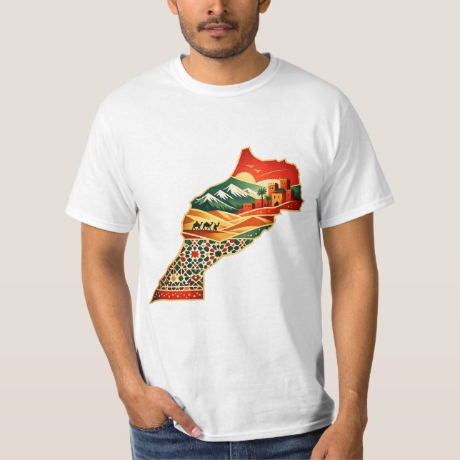 Modern Morocco Map T-Shirt Design – Mor (Framsida)