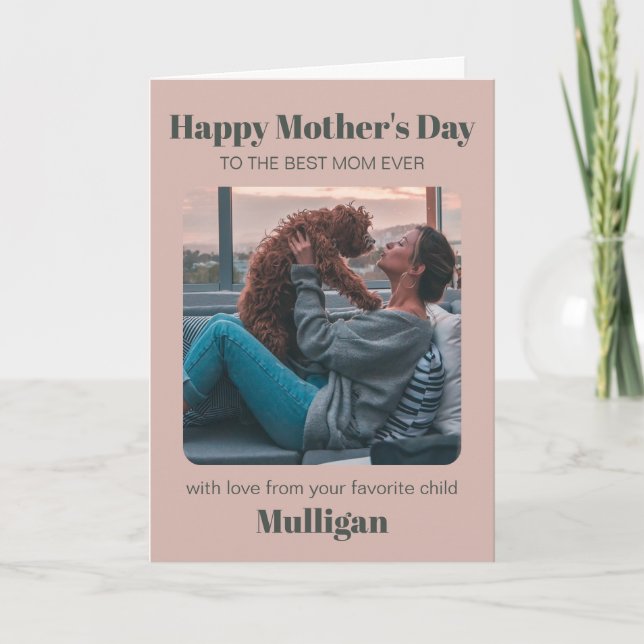 Modern Mors Dag Dammt Rosa Husdjur Foto Kort (Framsida)
